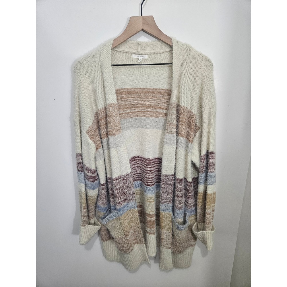 Maurices Womens 1X Striped Eyelash Knit Open‎ Front Cardigan Sweater Multi Color